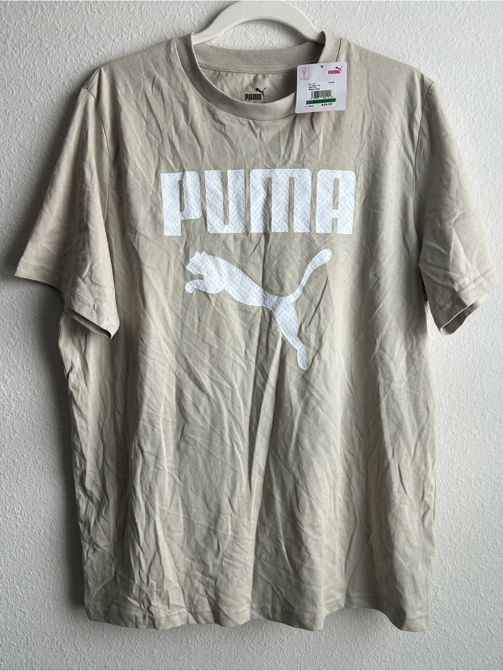 Puma Beige Short-Sleeve Logo Tee with White Graphic